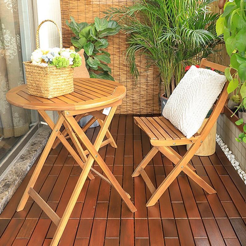 Folding balcony table and shop chairs