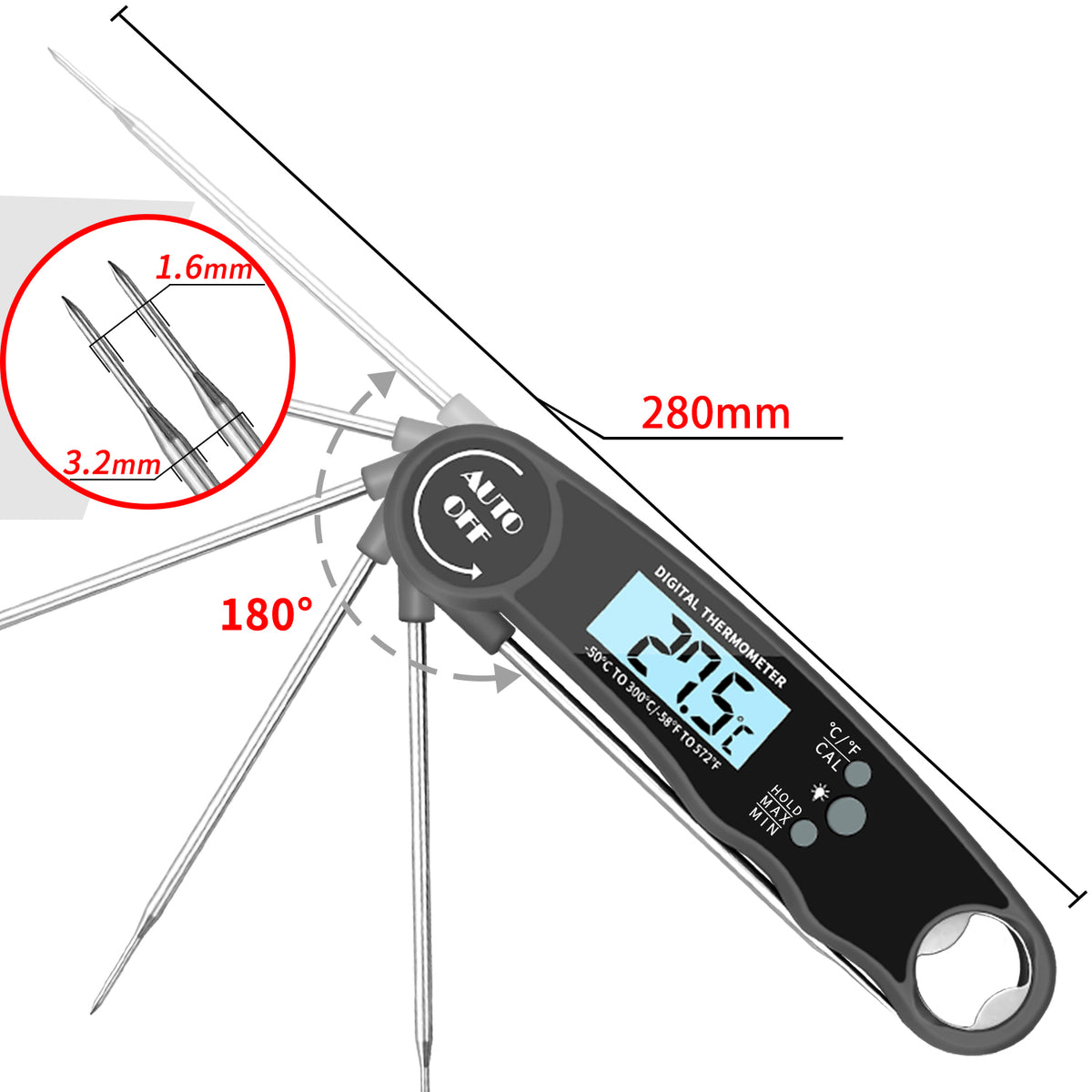 Meat Thermometer Digital Read in time with Backlight and Calibration  Function with Magnet and Corkscrew IP67 Super Waterproof