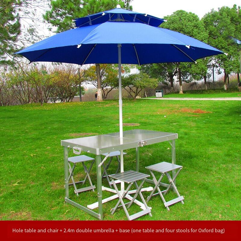 Outdoor folding store chairs with umbrella