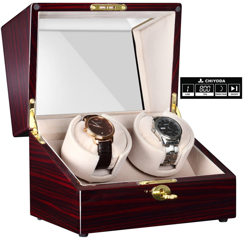 CHIYODA Automatic Double Watch Winder 100% Handmade Wooden Watch Box With  Dual Quiet Mabuchi Motors, LCD Digital Display