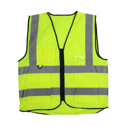 6 Pieces Multi Pocket Cloth Fluorescent Vest (Silver Gray Reflective Strip Front Four Back Four Pockets) Yellow Uniform