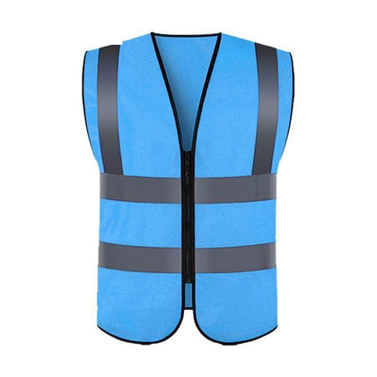 10 Pieces Reflective Vest Zipper Safety Vest Fluorescent Blue Traffic Safety Warning Vest 4 Reflective Strips Sanitation Construction Riding Safety Suit