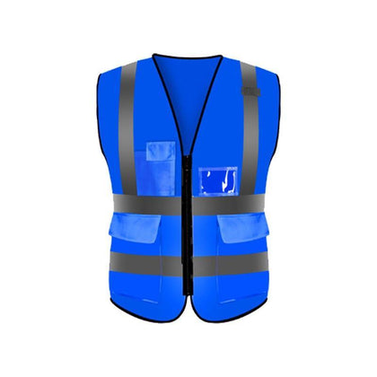 10 Pieces Blue Reflective Vest Safety Working Vest Inspection Safety Suit Sanitation Reflective Vest Multi Pocket Construction Vest - Blue (With Pocket)