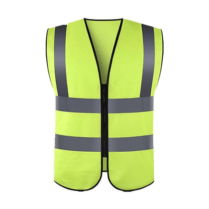 10 Pieces Zipper Reflective Vest Fluorescent Yellow Safety Warning Vest 4 Reflective Strips Safety Vest for Environmental Sanitation Construction Riding Running