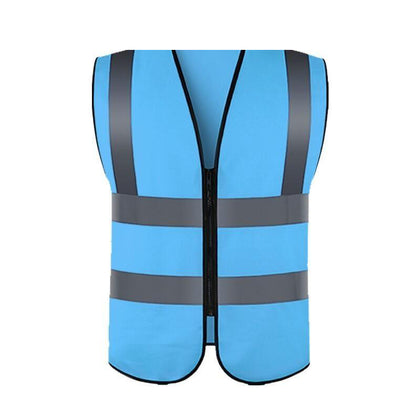 10 Pieces Zipper Reflective Vest Blue Safety Vest with 4 Reflective Strips Safety Vests for Environmental Sanitation Construction Riding Running