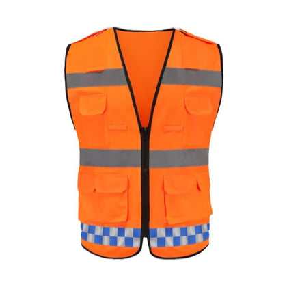 6 Pieces Multi-Pocket Reflective Vest Reflective Vest Low Elastic Silk Fluorescent Orange