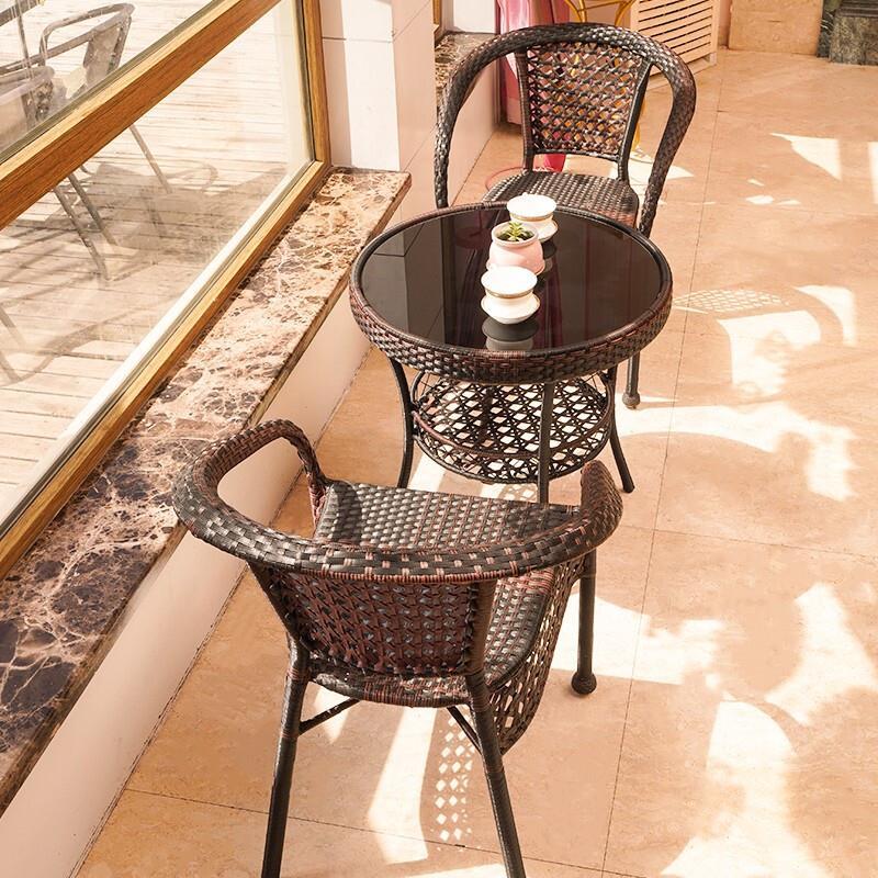 Furniture Rattan Chair Three Piece Set Balcony Small Tea Outdoor Courtyard Table And Chair Household Leisure Rattan Weaving Terrace Teng Chair Elderly