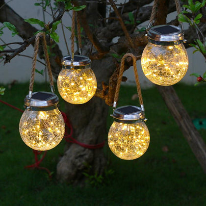 Solar Garden Lamp Outdoor Waterproof Decorative Hanging Lamp Color Lamp Household Villa Garden Landscape Glass Crack Chandelier Warm Light 2 Sets