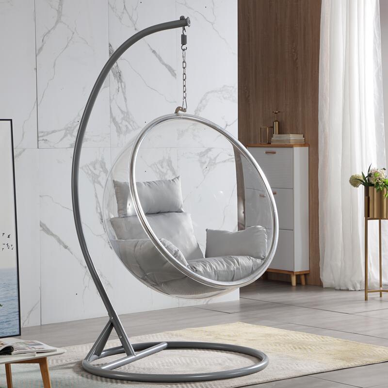 Nordic Wind Net Red Glass Ball Transparent Bubble Chair Hemispherical Hanging Chair Space Chair Acrylic Hanging Basket Round Cushion And Lighting