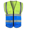 6 Pieces Yellow And Blue Breathable Safety Vest Mesh Type Multi Pocket Reflective Vest Traffic Protection Reflective Vest Warning Clothing Construction Road Maintenance