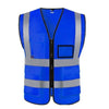 10 Pieces Dark Blue Multi Pocket Reflective Vest Traffic Protection Reflective Vest Warning Clothing Construction Road Maintenance