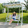 Outdoor Swing Indoor Hanging Basket Iron Hanging Chair White Outdoor Cradle Courtyard Balcony White Lattice + Pedal + Awning With Chain