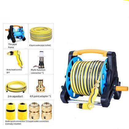 15 Meters Wash Car Suit Home Wash Car High-pressure Water Irrigation Gardening Cleaning Storage Rack Tool Spray Boiler Wash Car Artifact Brass Head Yellow Water Pipe Set