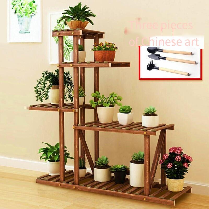 6 Pieces Solid Wood Flower Rack Outdoor Balcony Flower Pot Rack Indoor Floor Hanging Orchid Plant Rack Multi layer Bonsai Rack Flower Table S Basic