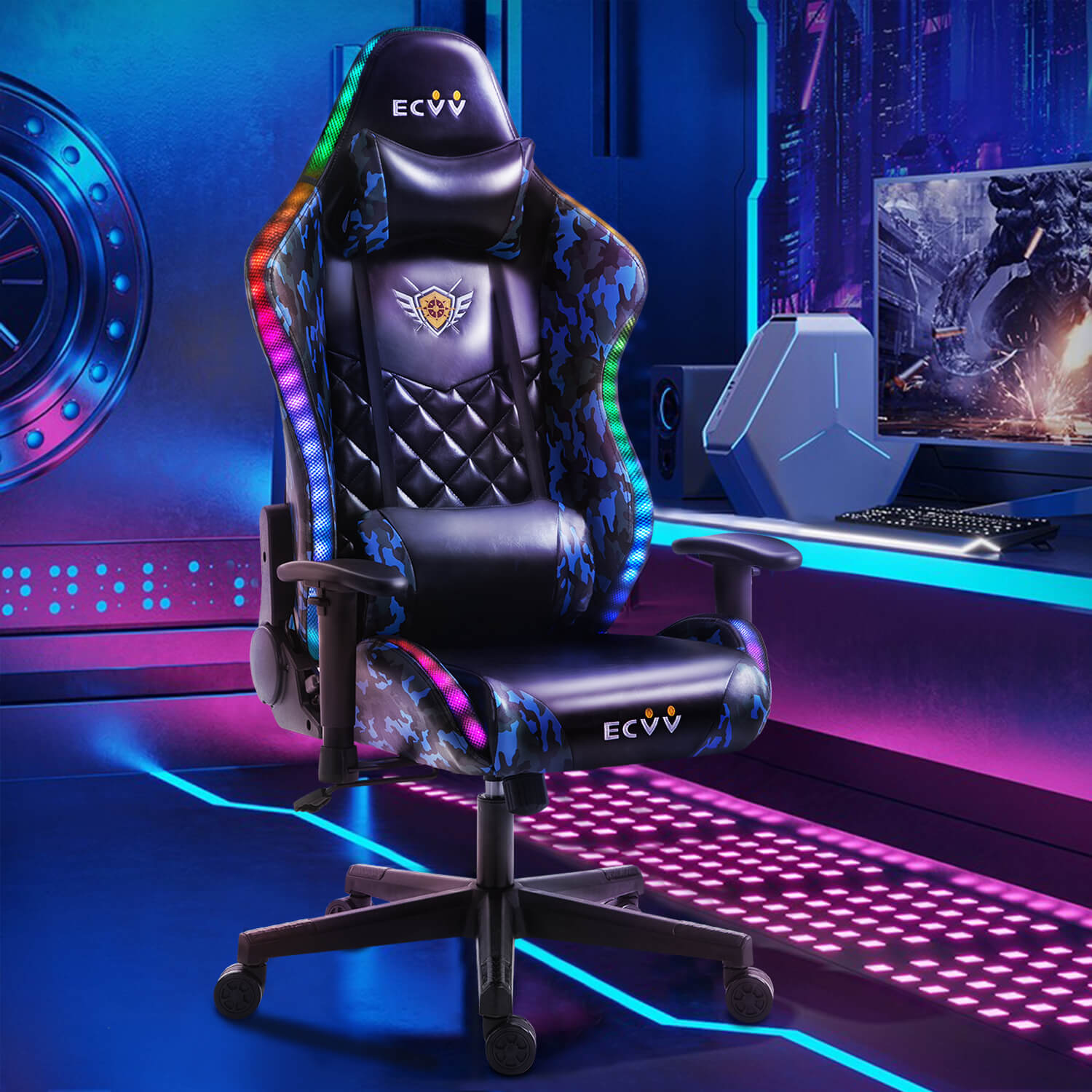 ECVV Gaming Chairs With RGB LED with Reclining Back Oversized ECVV UAE ECVV.AE