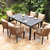 Outdoor Table And Chair Villa Garden Leisure Terrace Rattan Chair Plastic Wood Table Combination Rattan Dark Coffee Color 4 Chairs + 120cm Black Mosaic Long Table (cushion + Pillow)