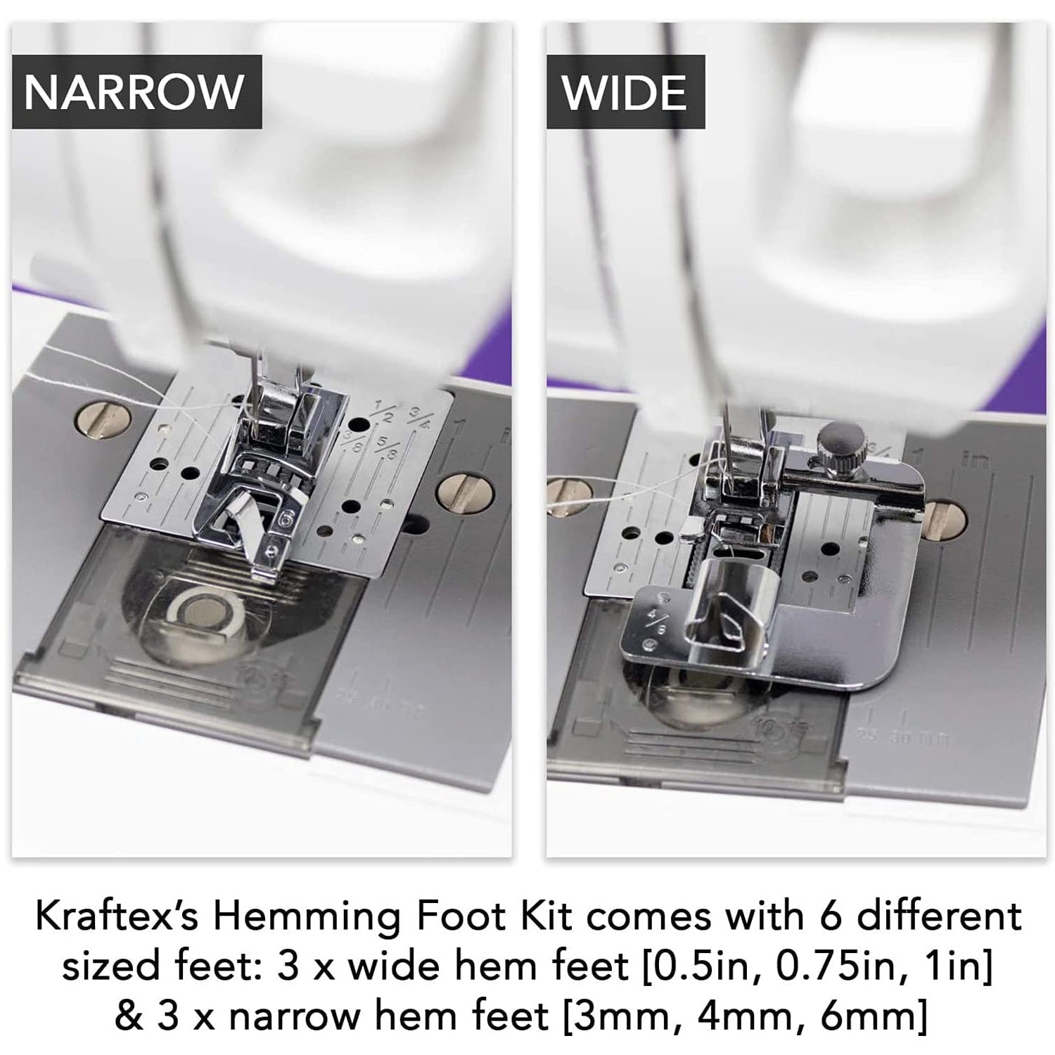 Universal Sewing Rolled Hemmer Foot Set [3 10mm] Wide Rolled Hem